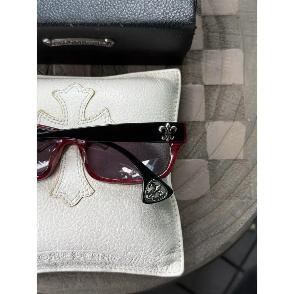 Chrome Hearts DRILLED Black Red Sunglasses Eyewear 53-18-145 w/ Case